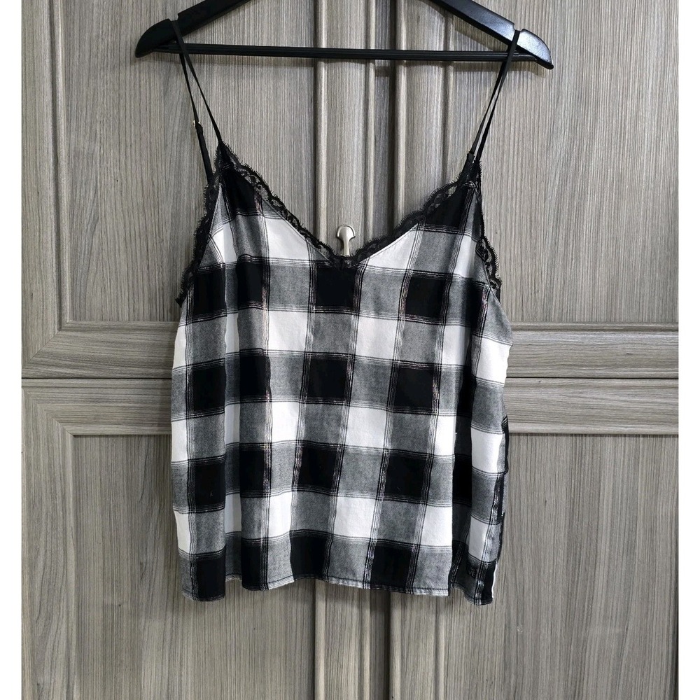 Victoria Secret Flannel Cami Top Buffalo Check Lace Trim Sz Large